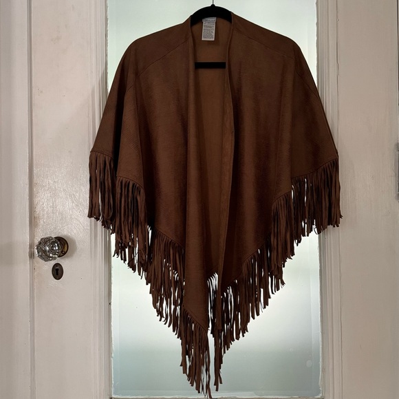 Chico’s | Luxe Fringed Poncho in Faux Leather - Picture 1 of 8